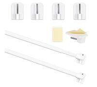 Honeyes - Barras de cristal extensible, barra sin perforación, ajustable, barra de cortina para ventanas de PVC para cortinas de malla y ganchos, cortina adhesiva, color blanco (2 unidades 50-90 cm)