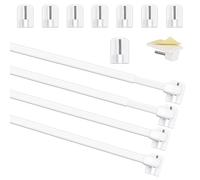 Honeyes - Barras de cristal extensible, barra sin taladrar, ajustable, barra de cortina para ventanas de PVC para cortinas de malla y ganchos, cortina adhesiva, color blanco (4 unidades 40-70 cm)