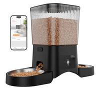 HONEYGUARDIAN Comedero Automático Gatos 2 Tazones, 5G/2.4G WiFi Dispensador Comida Gatos/Perros Automático, Control de App, 4 Pies Antideslizantes, 1-6 Comidas/día, Múltiples Mascotas, 3.5L Doble