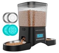 HONEYGUARDIAN Comedero Gato Automatico Doble, 3.5L Dispensador Comida Gatos/Perros 2 Tazones, Alimentador Automatico Gatos con 1-6 Comidas al día, Acero Inoxidable 304, Grabadora de Voz