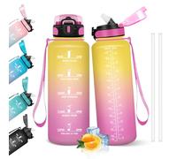 HoneyHolly Botella Agua, 1.5L Botella Agua Gimnasio con Pajita, Botella de Agua, con Marcador de Tiempo, Botella de Agua Deportiva, Prueba de Fugas, Cantimplora para Escuela, Senderismo, Fitness