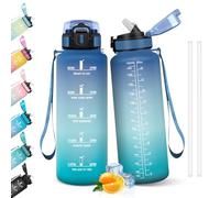 HoneyHolly Botella Agua, 1.5L Botella Agua Gimnasio con Pajita, Cantimplora, con Marcador de Tiempo, Water Bottle Deportiva, Prueba de Fugas, Cantimplora para Escuela, Senderismo, Fitness