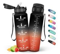 HoneyHolly Botella Agua 1 Litro, Botella Agua Gimnasio sin BPA con Marcador de Tiempo, Plastico Cantimplora Deportiva Motivacional, con Pajita, Cantimplora para Gimnasio, Colegio, Bicicleta