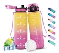 HoneyHolly Botella Agua 1 Litro, Libre de BPA & Prueba de Fugas, Botella de Agua, con Pajita, Cantimplora Gimnasio, con Marcador de Tiempo, Cantimplora para Sport, Bicicleta, Gimnasio, Escuela