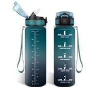 HoneyHolly Botella Agua 1 Litro, Libre de BPA & Prueba de Fugas, Botella de Agua, con Pajita, Water Bottle, con Marcador de Tiempo, Cantimplora para Sport, Bicicleta, Gimnasio, Escuela