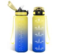 HoneyHolly Botella Agua 1 Litro, Libre de BPA & Prueba de Fugas, Botella de Agua, con Pajita, Water Bottle, con Marcador de Tiempo, Cantimplora para Sport, Bicicleta, Gimnasio, Escuela