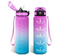 HoneyHolly Botella Agua 1 Litro, Libre de BPA & Prueba de Fugas, Botella de Agua, con Pajita, Water Bottle, con Marcador de Tiempo, Cantimplora para Sport, Bicicleta, Gimnasio, Escuela