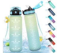 HoneyHolly Botella Agua 1 Litro, Libre de BPA & Reutilizable, Botella de Agua, con Pajita, Cantimplora Gimnasio, con Marcador de Tiempo, Cantimplora para Sport, Bicicleta, Gimnasio, Escuela