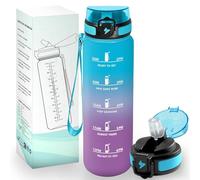 HoneyHolly Botella Agua 1 Litro, Libre de BPA & Reutilizable, Cantimplora, con Pajita, Gimnasio, Botella de Agua con Marcador de Tiempo, Cantimplora para Sport, Bicicleta, Gimnasio, Escuela