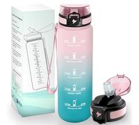 HoneyHolly Botella Agua 1 Litro, Libre de BPA & Reutilizable, Cantimplora, con Pajita, Gimnasio, Botella de Agua con Marcador de Tiempo, Cantimplora para Sport, Bicicleta, Gimnasio, Escuela