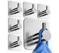 HoneyHolly Ganchos Adhesivos Para Pared, 6 Piezas Colgadores Adhesivos Resistentes, Acero Inoxidable, Colgadores Adhesivos Resistentes, sin Taladrar, Colgador Toalla Baño para Cocina, Baño, Aseo