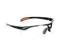 Honeywell 1015366 Gafas de seguridad Protégé con montura negra metalizada, lente antiarañazos, patillas flexibles con bisagra de resorte, lentes de policarbonato envolventes de 7 bases (1 pieza)