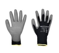Honeywell 2400251-11 Perfect Poly Guantes de Punto de Poliamida Negros para Manejo General, Recubrimiento de Poliuretano Gris en la Palma y las Puntas de los Dedos, 25 cm, Talla 11 (10 pares)