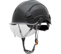 Honeywell Casco de Seguridad de Fibra metálica con Visera, Casco para construcción, sin ventilación, Correa de Barbilla con Hebilla de 4 Puntos, suspensión de trinquete de 6 Puntos, Negro, FSH10011E