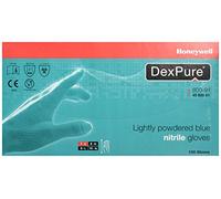Honeywell DexPure 800-91 Guantes Desechables de Nitrilo con Polvo, Ambidiestros, Azul, 24 cm de Largo, Certificados para Contacto con Alimentos, Talla S, 4580091-S (Caja de 100 Guantes)