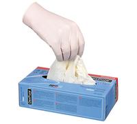 Honeywell DEXPure 801-30 Guantes desechables de látex protectores químicos sin polvo, certificados para contacto con alimentos, 30 cm, azul, talla 7, 4580130-07 (CAJA de 50 Guantes)