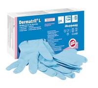 Honeywell KCL Dermatril® L 741 Guantes Ambidiestros Desechables, Nitrilo, Impermeables, Sin Polvos, Aptos para Industrias Alimentarias/Químicas, Azul, Talla 8, 074108081C (Caja de 100 piezas)