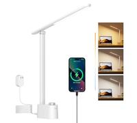 Honeywell Lámpara de escritorio LED con puertos de carga USB, H01 continua regulable, luz de escritorio Sunturalux para oficina y hogar, lámpara de mesa plegable para dormitorio, mesita de noche