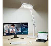 Honeywell Lampara Escritorio, H6 Sunturalux ™ Flexo LED Escritorio, Lámpara de Escritorio Regulable de 800 lm con Temporizador, Lámpara de Mesa para Cámara Web Circular, Estudio y Dormitorio