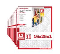 Honeywell MERV 11 - Filtro de aire plisado electrostático para horno de CA y aire acondicionado 11000, 16 x 25 x 1 (12 unidades) | Filtro de repuesto para uso doméstico | Fabricado en Estados Unidos