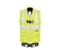 Honeywell Miller H500 - Arnés de seguridad, modelo de alta visibilidad, HVO2, talla 1, anillo D metálico, hebillas para las botas para la rodilla automáticas, ligero, ergonómico y transpirable, peso