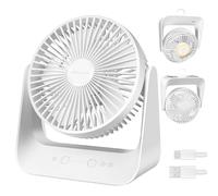 HONEYYEAR Ventilador portátil LED para camping, batería de 40 h, ventilador USB, 5 velocidades, recargable con gancho para colgar para tiendas de campaña, coches, acampadas y emergencias.