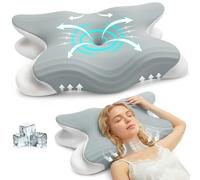 Honfay Almohada Cervical Ergonómica, Almohada Mariposa Cervical de Espuma Viscoelástica para Dolor de Cuello y Hombros, Altura Ajustable 11/13cm, Gris