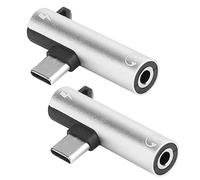 hong Adaptadores de Carga simultánea de 2 Piezas Conector Tipo C Adaptador de Cable de Auriculares para Xiaomi, etc. para teléfono/Tableta/PC(Silver)