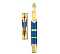 HONG DIAN D5 - Pluma estilográfica Qin Dynasty Oro azul, pluma de relleno de pistón de punta extrafina, bolígrafo de escritura suave de grabado de tótem chino retro con juego de caja de bolígrafos