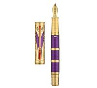 HONG DIAN D5 - Pluma estilográfica Qin Dynasty Oro púrpura, pluma de relleno de pistón de punta extrafina, bolígrafo de escritura suave de grabado de tótem chino retro con juego de caja de bolígrafos