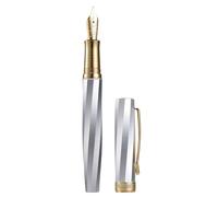 Hong Dian N11 - Pluma estilográfica, punta fina y suave dorada de platino, plata de platino y diseño de sarga geométrica con estuche de metal