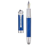 HONG DIAN Pluma estilográfica de pistón N25, diseño de serpiente de punta fina con diseño de tallado estereoscópico con caja de metal (azul océano)