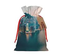 Hong Kong 1 bolsa de Navidad con cordón de 4.7 x 6.9 pulgadas, bolsa robusta para regalos y artículos esenciales de uso diario