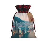 Hong Kong 1 bolsa de Navidad con cordón de 4.7 x 6.9 pulgadas, bolsa robusta para regalos y artículos esenciales de uso diario