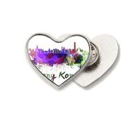 Hong Kong China City - Broche de metal con diseño de corazón y acuarela