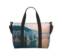Hong Kong Print - Bolsa deportiva versátil para gimnasio, acompañante para tus viajes y rutinas de fitness, color negro, talla única, Black, Talla única