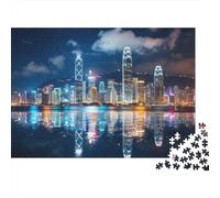 Hong Kong Skyline Puzzles 1000 Piece Reciclable Night View Puzzle for Elderly Educativo Juego Decompression Ideal for Vacaciones Bendiciones Regalo 70x50cm/1000pcs