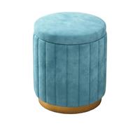 HONGBA Taburete otomano Redondo de Terciopelo, reposapiés tapizado Suave con Base Dorada, for Sala Estar y Dormitorio(Blue)