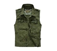 HONGBI Chaleco Vaquero Chaleco de Mezclilla para Hombre,Chaleco de Chaqueta Casual al Aire Libre de Gran Tamaño Denim Chaqueta Slim Fit Jeans Vest,de Sin Manga,Retro Rasgada Chaleco Motero Verde XXL