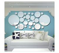 HONGBI Círculo Espejo Redondo Etiqueta De La Pared Decoración de Etiqueta De Inicio,Plata,1 Set