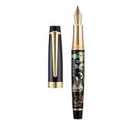 Hongdian 231 - Pluma estilográfica clásica china, plumín dorado fino de iridio con diseño de pintura china, bolígrafo de escritura suave con convertidor de tinta y caja de metal