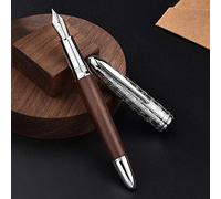 Hongdian 6016 - Pluma estilográfica de punta extrafina, madera natural, metal macizo con estuche
