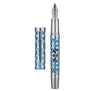 Hongdian D1 Pistón Pluma Estilográfica de Plumín Extra Fino Suave, Esqueleto Hueco Azul Plateado y Bolígrafo de Resina con Estuche de Metal Set