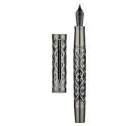 Hongdian D1 Piston - Pluma estilográfica de punta fina y suave, esqueleto hueco negro azabache y bolígrafo de resina con estuche de metal