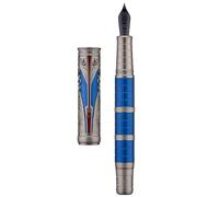 Hongdian D5X Pluma estilográfica de color azul, punta extrafina, dinastía Qin, retro, grabado de tótem chino, bolígrafo de escritura suave con convertidor y caja de bolígrafo