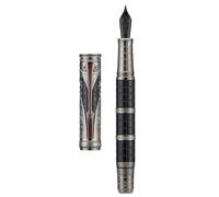 Hongdian D5X - Pluma estilográfica de color negro, punta media, dinastía Qin, retro, grabado de tótem chino, bolígrafo de escritura suave con convertidor y caja de bolígrafo