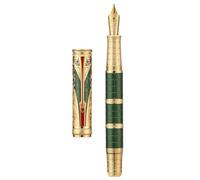 Hongdian D5X Pluma estilográfica verde de punta media, dinastía Qin, retro, grabado de tótem chino, bolígrafo de escritura suave con convertidor y caja de bolígrafo