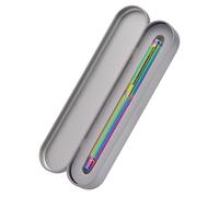 Hongdian Forest - Pluma estilográfica de punta curva para caligrafía tipo pincel, diseño clásico con convertidor y estuche de metal para regalo, arcoíris