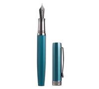 Hongdian N11 - Pluma estilográfica, con revestimiento de titanio, punta suave extrafina, azul pavo real y diseño geométrico octogonal con juego de caja de metal
