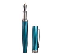 Hongdian N11 Pluma estilográfica, punta fina y suave con revestimiento de titanio, color negro, diseño geométrico azul pavo real y sarga con estuche de metal